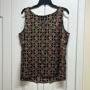 Talbots Silk Multicolor and Black Patterned Sleeveless Top Size 14